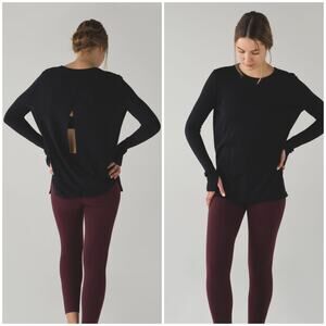 Lululemon Bring It Backbend Sweater Black Size 6 Open Back Tencel Bamboo